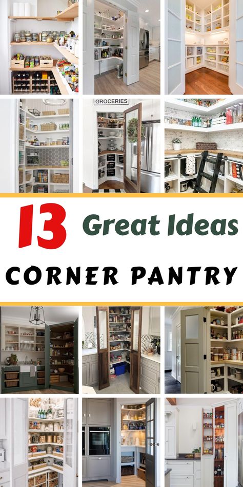 Ready to upgrade your kitchen? Explore our guide to creating the perfect corner pantry. With ideas that blend function and fashion, find out how to utilize every inch of space with smart storage solutions, chic design layouts, and organizational hacks. Whether you're working with a small kitchen or planning a full remodel, these corner pantry ideas will inspire your next project. How To Organize A Corner Pantry, Kitchen Design With Corner Pantry, Small Pantry Design Ideas Shelves, L Shaped Pantry Organization, Corner Pantry Makeover, Awkward Kitchen Corner Ideas, Small Kitchen Pantry Design, Built In Kitchen Pantry, Corner Pantry Organization Ideas