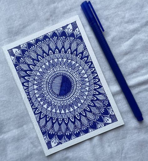 Blue Pen Mandala Art, Blue Pen Art, Mandala Sketch, Journal Things, Alpona Design, Easy Mandala, Interesting Drawings, Abstract Art Images, Mandala Doodle