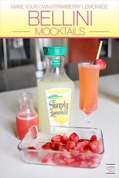 Bellini Mocktail, Strawberry Bellini, New Years Eve Drinks, Strawberry Lemonade Recipe, Non Alcoholic Punch, Easy Mocktail Recipes, Simply Lemonade, Fancy Drinks, Lemonade Recipes