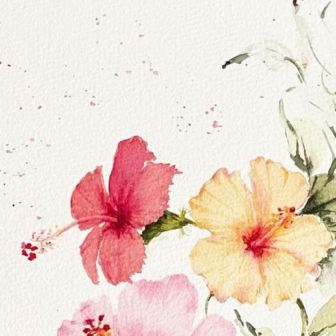 Watercolor Hibiscus Flower, Lotus Flower Watercolor, Hibiscus Painting, Hibiscus Drawing, Hibiscus Watercolor, Watercolor Painting Easy, Hibiscus Art, Hibiscus Plant, Flower Watercolor