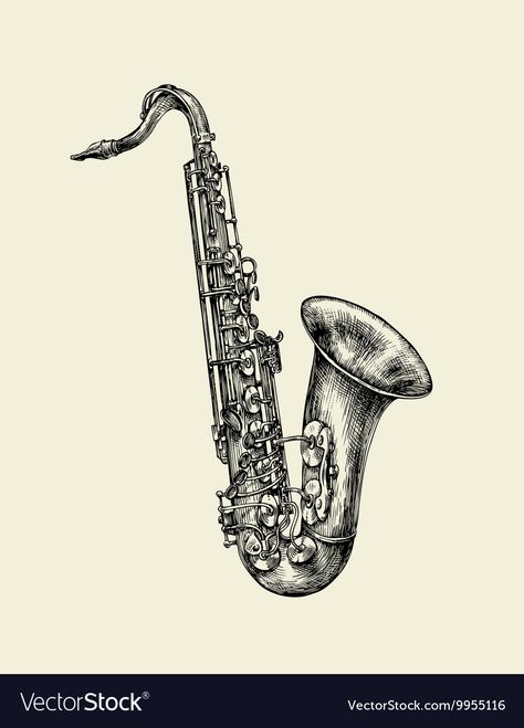 Saxophone Sketch, Saxophone Drawing, Saxophone Tattoo, Illustration Photo, Dark Art Tattoo, Tattoo Sketch, Poster Ideas, Jazz Music, Musical Instrument