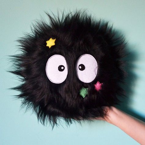 Totoro Soot Sprite Pillow Totoro Soot Sprites, Soot Sprite, Soot Sprites, Ghibli Art, Fur Fabrics, My Neighbor Totoro, Felt Fabric, Softies, Studio Ghibli