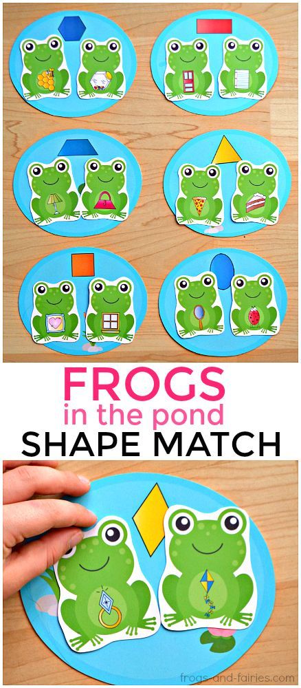 This fun printable shape matching activity will help you kids see and identify shapes in everyday objects! Help these cute frogs find their pond! Kids will do this by recognizing the shapes in everyday objects and placing the frogs on matching ponds! #printablesforkids #2Dshapes #preschool Pond Life Theme, Frogs Preschool, Frog Activities, Pond Animals, Frog Theme, Printable Shapes, Frog Crafts, Shapes Preschool, Spring Preschool