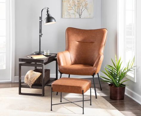 Tedeschi 28.5'' Wide Lounge Chair and Ottoman Black Lounge Chair, Lounge Chair And Ottoman, Salon Suites, Chair And Ottoman Set, Leather Accent Chair, Leather Lounge Chair, Ottoman Set, Leather Lounge, Furniture Hacks