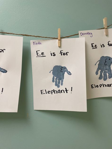 Elephant handprint Letter Handprint Craft, E Handprint Craft, Letter E Handprint Crafts, Letter E Art, E Is For Elephant, Letter E Craft, Abc Crafts, Easy Toddler Crafts, Pre K Graduation