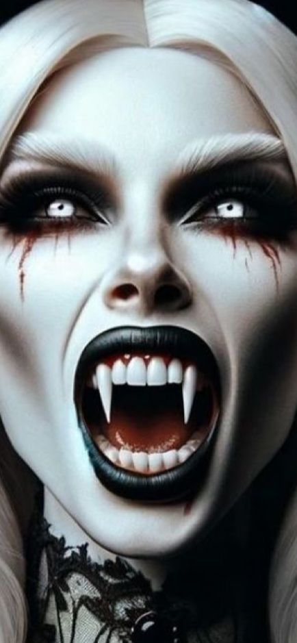 Vampire Art Female Gothic, Illusion Makeup Looks, White Hair Vampire, Scary Vampire Makeup, Possessed Makeup, Evil Makeup, White Vampire, Vampire Women, Italian Makeup