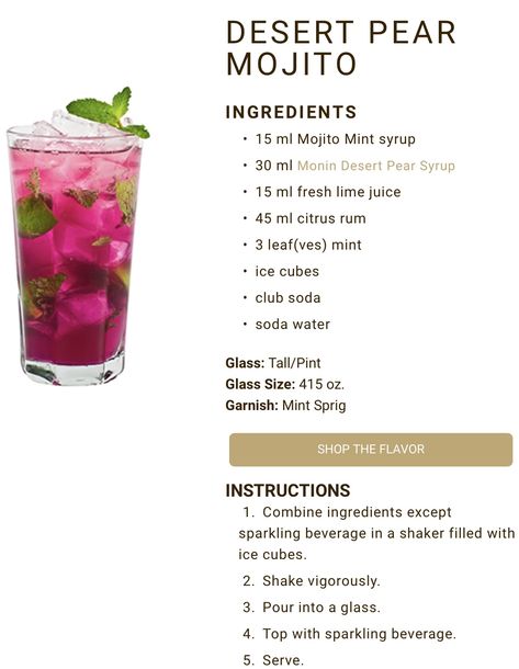 Starbuck Recipe, Monin Recipes, Shots Alcohol Recipes, Poolside Cocktails, Mojito Ingredients, Summertime Cocktail, Coctails Recipes, Cocktail Drinks Alcoholic, Classic Cocktail Recipes