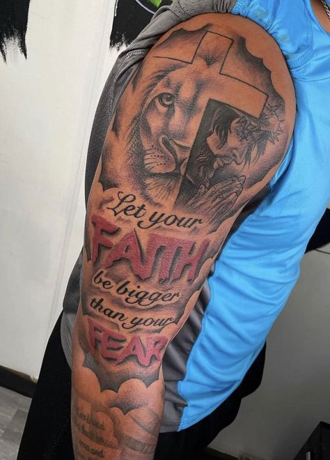 God Tattoos For Men Shoulder, Men’s Half Sleeve Tattoo Upper Arm, Bible Verse Tattoos For Men Shoulder, Upper Shoulder Tattoo Men Ideas Design, Shoulder Tattoo Men Black, Half Sleeve Tattoos For Men Upper Arm, Black Men Shoulder Tattoo, Upper Shoulder Tattoo Men Ideas, Inside Arm Tattoo Men