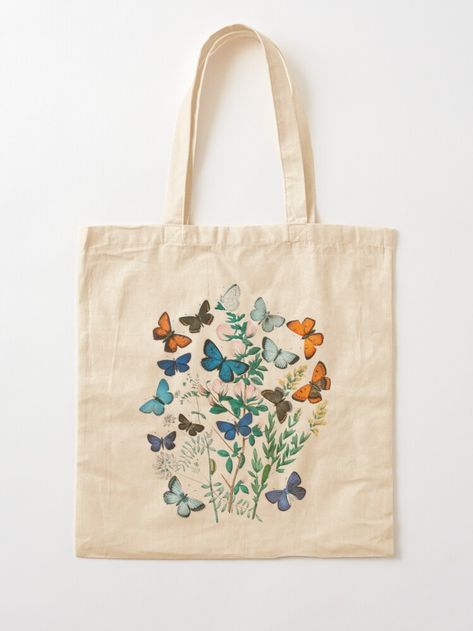 cute cotton butterfly and plant printed tote bag Butterflies Vintage, Butterfly Tote Bag, Vintage Butterfly Print, Painted Tote, Vintage Illustrations, Butterfly Painting, Plant Print, Vintage Butterfly, Beach Accessories