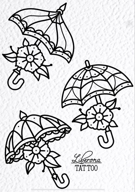 Umbrella Trad Tattoo, Traditional Umbrella Tattoo Design, Easy Traditional Tattoo Drawing, Old School Umbrella Tattoo, Tattoo Design Drawings Traditional, American Traditional Umbrella Tattoo, Traditional Tattoo Practice, American Traditional Tattoo Outline, American Traditional Outline