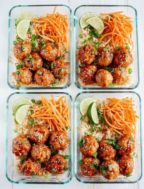 Glazed Meatballs, Easy Healthy Meal Prep, Prepped Lunches, Meal Prep Bowls, Lunch Meal Prep, Idee Pasto Sano, Meal Prep For The Week, Strawberry Jam, Easy Meal Prep