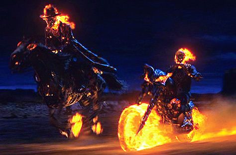 Carter Slade and Johnny Blaze Ghost Rider Movie, Ghost Rider Tattoo, Ghost Rider Johnny Blaze, Ghost Raider, Ghost Rider Pictures, Ghost Rider Wallpaper, Spirit Of Vengeance, Johnny Blaze, Nicolas Cage