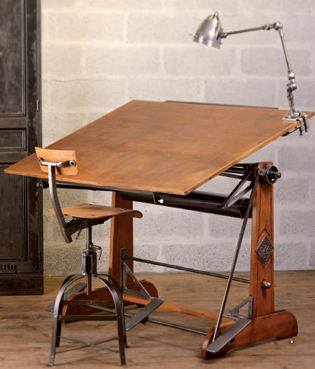 table-a-dessin-oza Vintage Drafting Table, Urban Industrial Decor, Drawing Desk, Puzzle Table, Art Studio Design, Drafting Table, Drawing Table, Studio Room, Art Desk