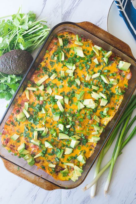 Migas Breakfast Casserole - Kitschen Cat Breakfast Casserole With Corn Tortillas, Tortilla Bowl Egg Bake, Mexican Egg Bake Casseroles, Migas Casserole, Breakfast Caseroles, Migas Casserole Breakfast, Salsa Eggs, Bacon Salsa, Corn Tortilla Egg Breakfast