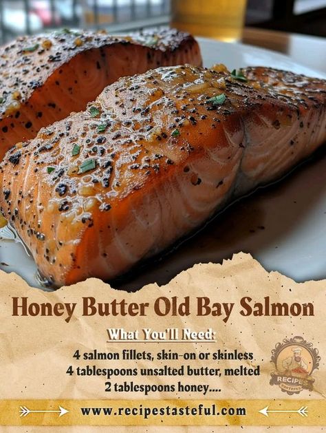 Easy Crockpot Recipes | Delicious Honey Butter Old Bay Salmon | Facebook Honey Old Bay Salmon, Honey Butter Old Bay Salmon, Old Bay Salmon, Smoked Corned Beef, Lemon Juice Recipes, Honey Salmon, Melt Recipe, Apple Tea, Jamie Oliver Recipes