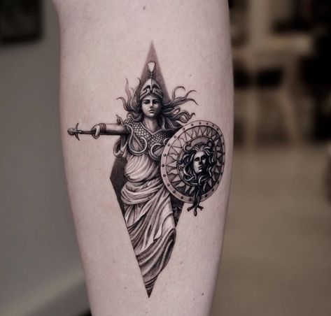 Athena Tattoos, Artemis Tattoo, Armor Of God Tattoo, Athena Tattoo, Goddess Design, Shield Tattoo, Lillies Tattoo, Helmet Tattoo, Greek Mythology Tattoos