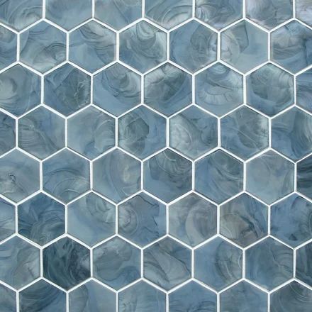 Blue Hexagon Tile, Blue Shower Tile, Blue Bathroom Tile, Santorini Blue, Vet Clinic, Stone Backsplash, Blue Mosaic, Hexagon Tiles, House Tiles