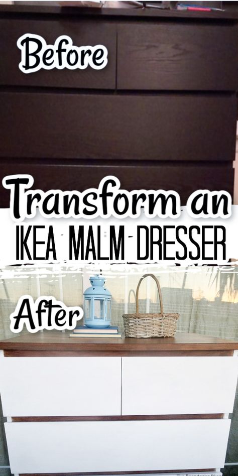 Learn how to paint an old black Ikea Malm dresser and transform it into a beautiful new furniture piece for your bedroom. Ikea Malm Drawers, Ikea Bedroom Furniture, Ikea Dresser Makeover, Malm Drawers, Ikea Makeover, Malm Bed, Ikea Malm Dresser, Kitchen Island Diy, Ikea Drawers