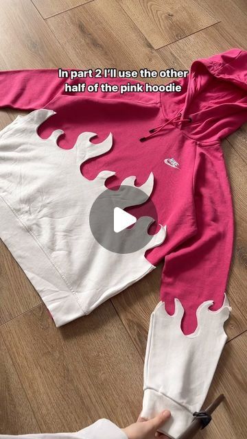 How To Upcycle A Hoodie, Repurpose Hoodie, Reworked Nike Hoodie, Upcycle Hoodies Ideas, Hoodie Diy Upcycle, Diy Hoodie Refashion, Reworked Hoodie, Hoodie Upcycle, Punk Fashion Diy