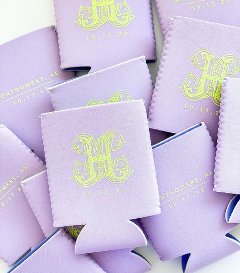 shop surcie on Instagram: “we have fallen in love with this unexpected color combo... lavender and chartreuse details✨ #customkoozies” Lavender And Chartreuse, Chartreuse Wedding, Pastel Wedding Colors, Calligraphy Ideas, Wedding Design Inspiration, Custom Koozies, Wedding Portfolio, Fallen In Love, Neon Wedding