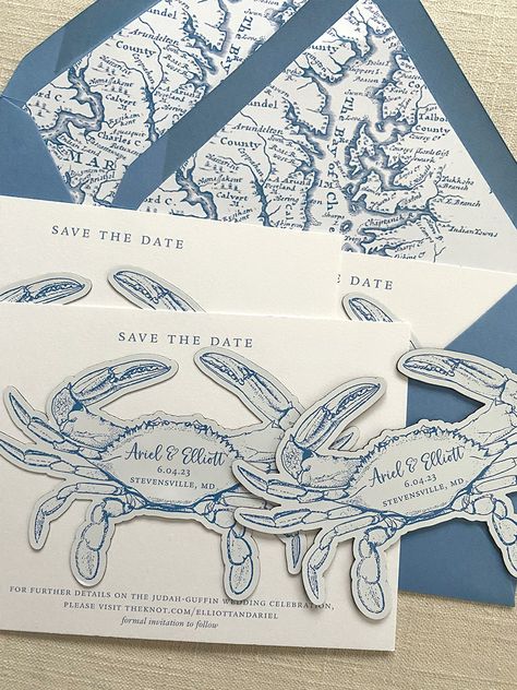 Crab magnet save the dates perfect for that Eastern Shore Maryland wedding. Crab Wedding, Eastern Shore Maryland Wedding, Coastal Wedding Invitations, Eastern Shore Wedding, Eastern Shore Maryland, Just Ink, Contact Page, Maine Wedding, Coastal Wedding