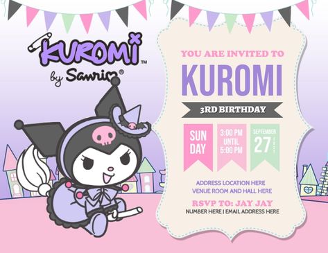 Kuromi Birthday Invitation Template, Kuromi Invitation Card Template, Kuromi Invitation Card, Kuromi Invitation, Sanrio Invitation, Kuromi Birthday Invitation, Birthday Invitation Template Free Editable, Kuromi Theme, Kuromi Birthday