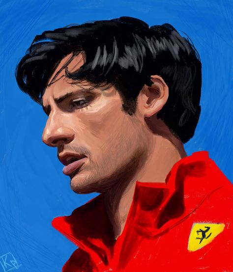 Carlos Sainz Painting, Ferrari Drivers, F1 Art, Illustration Painting, Book Characters, Freelancing Jobs, Drawing Reference, Formula 1, Painting & Drawing