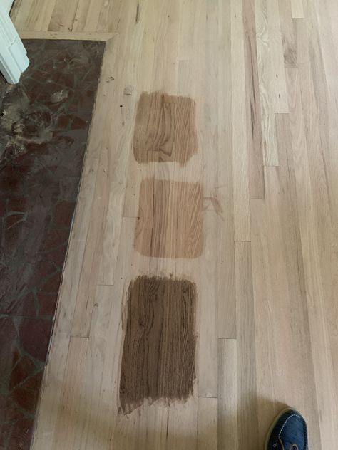 Minwax Stains #weatheredoak #weatheredoakonredoak Top: Weathered Oak Middle: Pickled Oak Bottom: Provincial   These are on red oak floors Had a hard time finding Pinterest photos with these stains on red oak - hope this helps! Pickled Oak Stain On Red Oak, Weathered Oak On Red Oak, Hardwood Finishes, Minwax Weathered Oak, Red Oak Hardwood Floors Stains, Stain On Red Oak, Refinished Floors, Hardwood Floor Stain Colors, Oak Interior Design