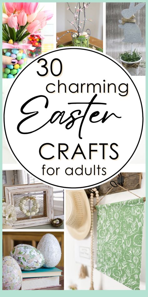 If you are looking to step up your Easter decorating game, how about some farmhouse Easter decor DIYs? These easy Easter crafts for adults make beautiful decorations for Easter, and many can transition seamlessly into spring decor. Come see some amazing rustic Easter decor projects for your home this year! Easter Craft For Adults, Springtime Crafts For Adults, Easter Craft Ideas For Adults, Spring And Easter Decorating Ideas, Easter Diy Crafts To Sell, Easy Crafts For Adults Home Decor, Easter Projects For Adults, Adult Easter Crafts, Easy Spring Crafts For Adults Simple