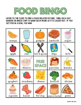 Food Bingo, Chicken Hot Dog, Orange Yogurt, Fetal Alcohol Spectrum Disorder, Therapy Interventions, Peanut Butter For Dogs, Healthy And Unhealthy Food, Bacon Pizza, Bingo Chips