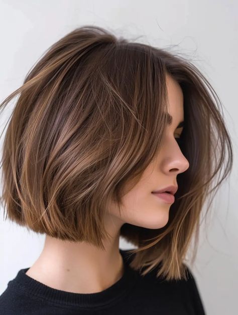 Lob Haircut Thick Hair, The Lob Haircut, Lob Haircut Straight, Bob Cut Hair, Lob Haircuts, Rambut Brunette, Shoulder Length Bob, Latest Hair Trends, Hair Inspiration Short