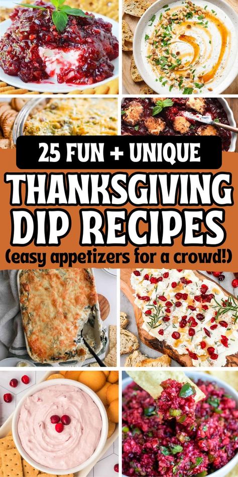 Easy and unique Thanksgiving dip recipes for a crowd, including hot dip and make ahead cold dips for easy potluck appetizers. Cold Thanksgiving Appetizers Ideas, Dips Thanksgiving, Dips For Thanksgiving, Dips And Appetizers Easy, Cold Thanksgiving Appetizers, Fall Dip Recipes, Thanksgiving Dips And Appetizers, Thanksgiving Dip Recipes, Fall Dips