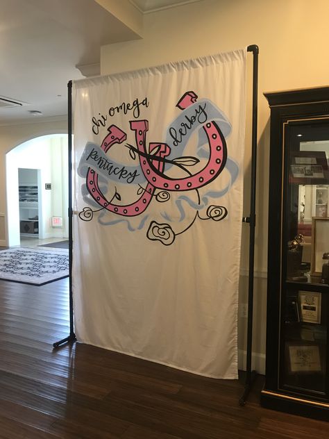 Kentucky Derby Sorority Social Back Drop Banner Kentucky Derby Sorority Banner, Derby Sorority Theme, Bid Day Backdrop, Kentucky Derby Sorority Formal, Sorority Formal Themes Ideas, Derby Days Banner, Date Party Themes Sorority, Sorority Banner Ideas, Alpha Delta Pi Merch