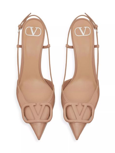 Shop Valentino Garavani VLogo Signature Patent Leather Slingback Pumps 80MM | Saks Fifth Avenue Ivory Pumps, Valentino Shoes, Stiletto Pumps, Footwear Design Women, Slingback Pump, Leather Wraps, Stiletto Heel, Pump Shoes, Leather Heels