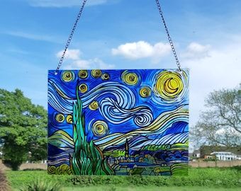 Starry Night Glass Painting, Starry Night Window, Transparent Glass Paint, Night Window, 1st September, Window Suncatchers, Glass Painting Designs, Van Gogh Art, Short Break