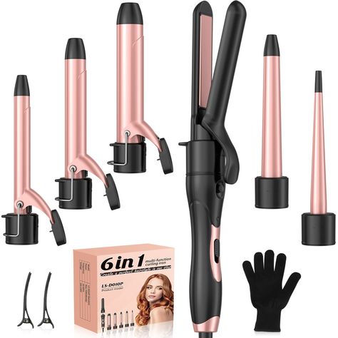 PRICES MAY VARY. 【PROFESSIONAL HAIR STRAIGHTER AND CURLERS】This curling iron set makes things easier. Straightener, 1 1/4 inch, 1 inch, 3/4 inch barrel, 3/8 - 3/4 inch, 3/4 - 1 inch conical barrel, the hair curler set pretty much create all salon-quality hairstyle you desire. Straight, large loose or small tight curls, vintage waves, etc. 【HEALTHY AND DAYS-LASTING HAIRSTYLE】Advanced tourmaline ceramic tech and released mass negative ions help lock moisture and eliminate frizz without damaging ha Hair Curler Wand, Wand Curling Iron, Flat Iron Hair, Curling Wand Set, Vintage Waves, Iron Hair, Hair Straighteners Flat Irons, Curling Iron Hairstyles, Hair Straightening Iron