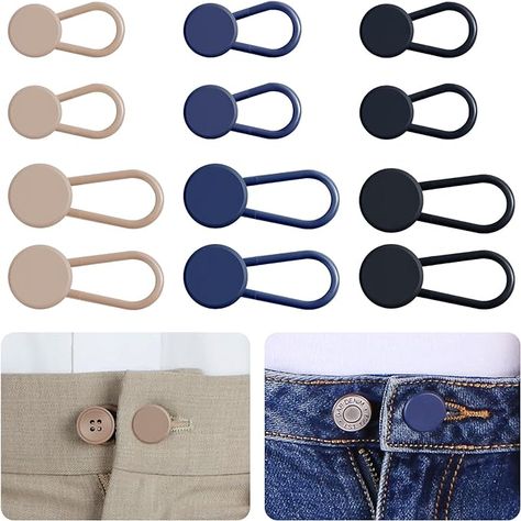 Amazon.com: 12PCS Button Extenders for Jeans, Pants Waist Button Extender for Women Men, 3 Colors Pant Waistband Expander, Ceryvop Pants Waist Extension 1-1.4 Inches Button Extender, Sewing Jeans, Button Pants, Estilo Preppy, Colored Pants, Headband Styles, Jeans Button, Sewing A Button, Sewing Notions