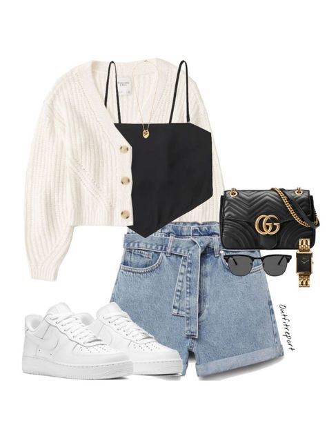 Summer Outfits With Nike Air Force, Outfits For Park Casual, Outfits To Go Out With Friends Casual, Outfit For The Park, Outfit Shorts Ideas, Outfit For Park Day, Outfits To Go Out With Friends, Look Picnic No Parque, Ootd With Cardigan