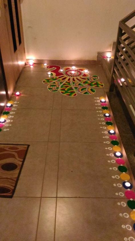 21 Ideas to Dress Your Home This Diwali - dress your home - best interior design blog, home decor blog featuring Indian interior designers and architects, Bangalore Pooja Decor, Rangoli Designs Simple Diwali, Rangoli Simple, Diwali Decoration Items, Diwali Decorations At Home, Housewarming Decorations, Rangoli Designs Latest, Diy Diwali Decorations, Simple Rangoli Border Designs