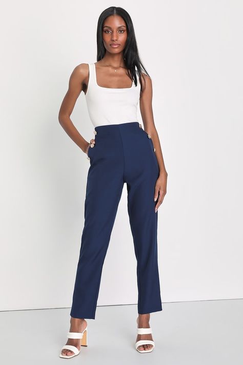 Navy Blue Trousers Outfit, Pencil Pants Outfit, Navy Blue Pants Outfit, Blue Trousers Outfit, Navy Pants Outfit, Blue Pants Outfit, Campus Fashion, Navy Blue Trousers, Pants Outfit Work