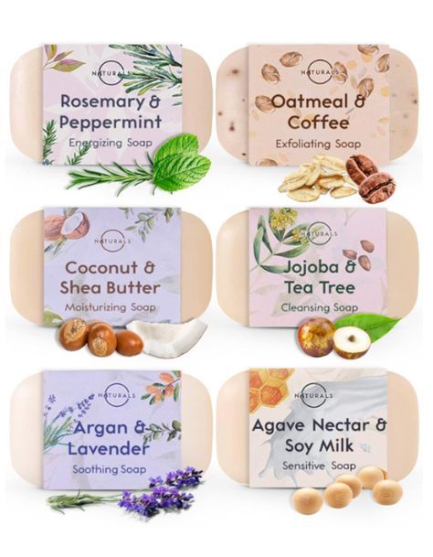 O Naturals 100% Natural Bar Soap - Assorted 6 PCS Soap Gift Set - Organic Ingredients & Essential Oils - Spa Gifts for Women & Men, Body Wash Soap Bar & Face Soap - Natural Soap - Mother's Day Gifts. Beauty Gift Ideas. Gift Ideas for Her. Christmas Gift Ideas. (Affiliated Link) Natural Body Soap, Peppermint Coffee, Butter Tea, Organic Bar Soap, Unscented Soap, Unique Soap, Face Soap, Soap Gift Set, Exfoliating Soap