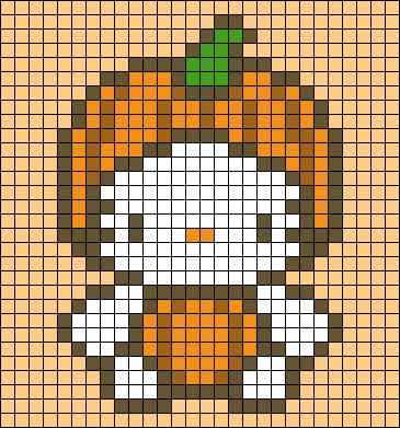 Alpha pattern #159541 | BraceletBook Minecraft Pumpkin Perler Beads, Fall Crochet Alpha Patterns, Pearler Bead Halloween Patterns, Hello Kitty Pixel Grid, Halloween Crochet Grid, Fall Grid Pattern, Pixel Grid Crochet Ideas, Perler Bead Patterns Templates, Pixel Art Ideas Halloween