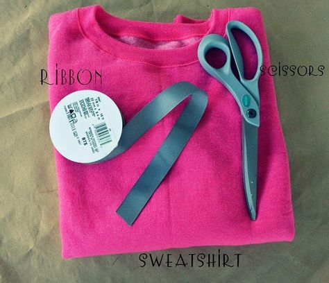 WobiSobi: Side Bow Sweatshirt DIY Clothes Makeover, Sweatshirt Diy, Hot Pink Sweatshirt, Shirt Makeover, Recycle Old Clothes, Sweatshirt Makeover, Upcycle Sweatshirt, Diy Sweatshirt, Bow Sweater