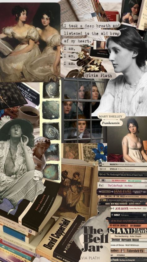 Collage With Book Pages, Books Collage Aesthetic, Girlhood Collage, Classic Literature Aesthetic, Literature Collage, Reading Collage, Literature Wallpaper, Aesthetic Literature, Literature Poster