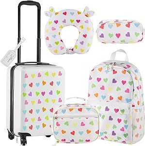 Redbaker 6 Pcs Kids Luggage Set 18 Inch Kids Rolling Luggage Gift for Christmas Kids Suitcase for Girls Boys Kids Suitcase(White, Love Style) Suitcase White, Kids Luggage Sets, Canvas Lunch Bag, Suitcase Set, Christmas Gifts For Boys, White Love, Easter Holiday, Pen Pouch