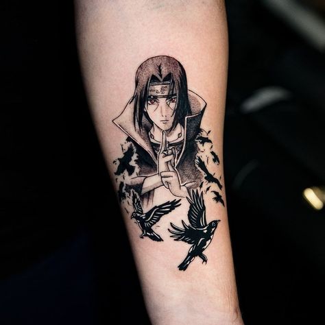 Itachi Crow Tattoo, Itachi Tattoo Ideas, Old Crow Tattoo, Itachi Tattoo, Black Crow Tattoos, Naruto Tattoos, Crow Tattoo Design, Naruto Tattoo, Crow Tattoo