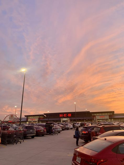 parking lot sunsets just hit different. especially when they're in front of HEB. #texas Parking Lot Sunset, Parking Lot, Best Sunset, Sunrise Sunset, Skyscraper, Photography