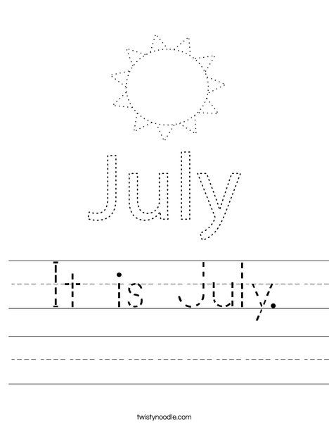 It is July Worksheet - Twisty Noodle July Worksheets, July Month, Handwriting Worksheets For Kids, Transportation Worksheet, Binder Ideas, Twisty Noodle, Busy Binder, Holiday Lettering, Homeschool Kindergarten