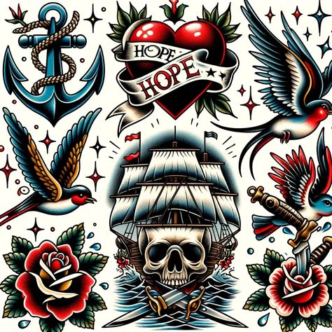 American Traditional Hourglass Tattoo, Pirate Tattoo Traditional, Tattoo Lighthouse, American Traditional Tattoo Ideas, Vintage Tattoo Design, Traditional Tattoo Ideas, Flash Sheets, Pirate Tattoo, Hourglass Tattoo