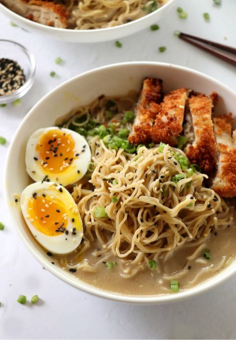 Easy Miso Ramen Miso Ramen Broth Recipe, Miso Ramen Broth, Easy Miso Ramen, Ramen Broth Recipe, Ramen Easy, Chicken Katsu Recipes, Katsu Recipes, Healthy Ramen, Ramen Broth